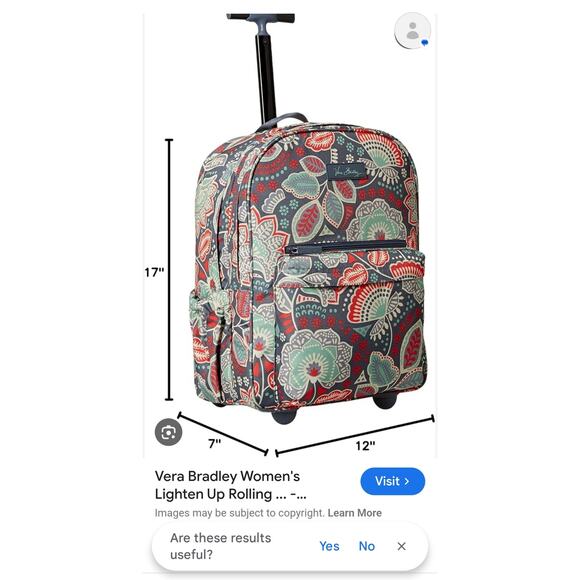 Vera Bradley Lighten Up Rolling Backpack Retired Nomadic Floral Print - Picture 10 of 10